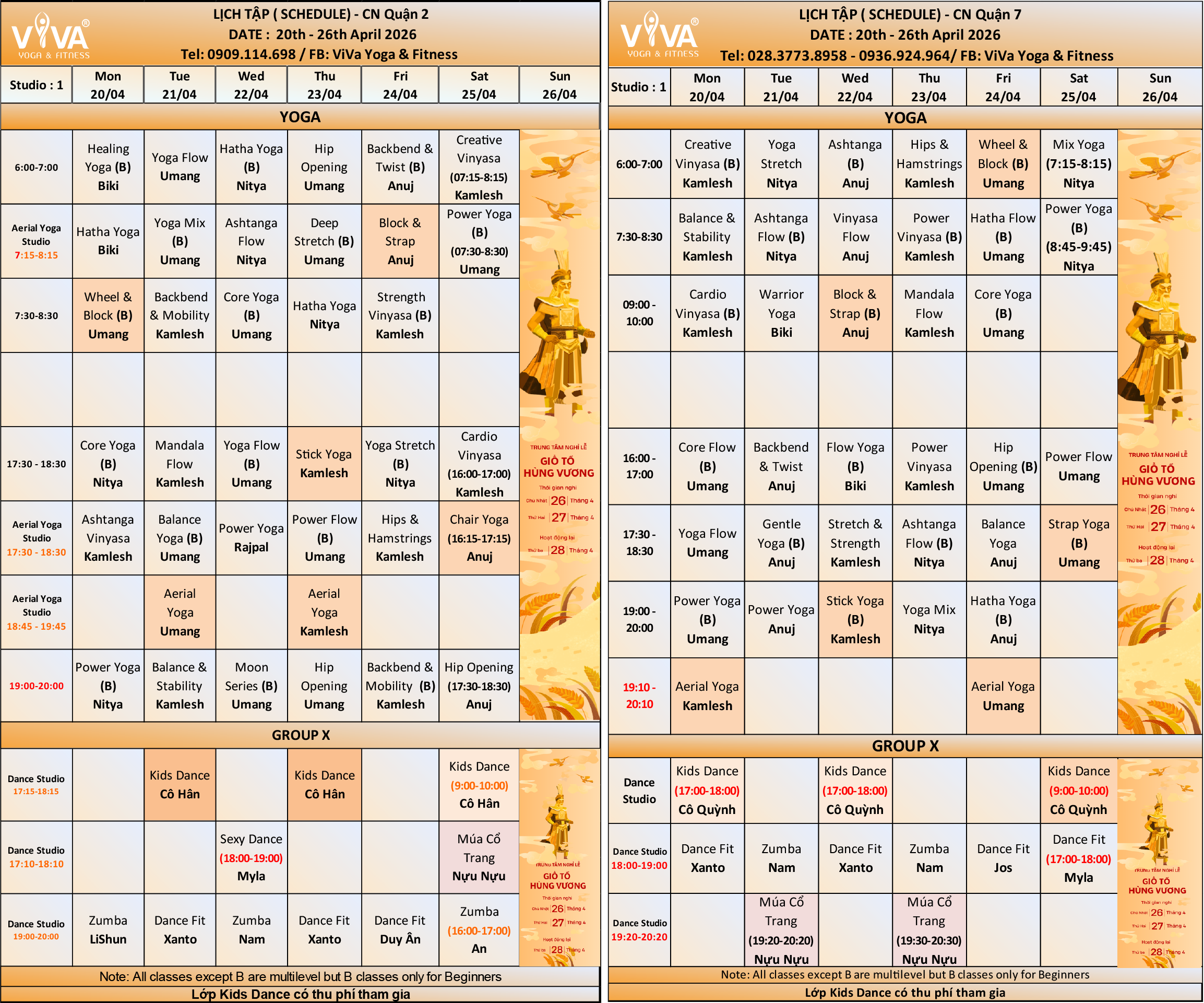 Kính gửi Quý Hội Viên Lịch Tập Tuần 𝟐𝟎/𝟎𝟒/𝟐𝟎𝟐𝟔 - 𝟐𝟔/𝟎𝟒/𝟐𝟎𝟐𝟔